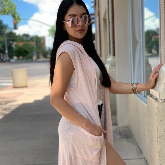 Pink Hooded Sleeveless Long Cardigan NWT - Picture 2 of 6